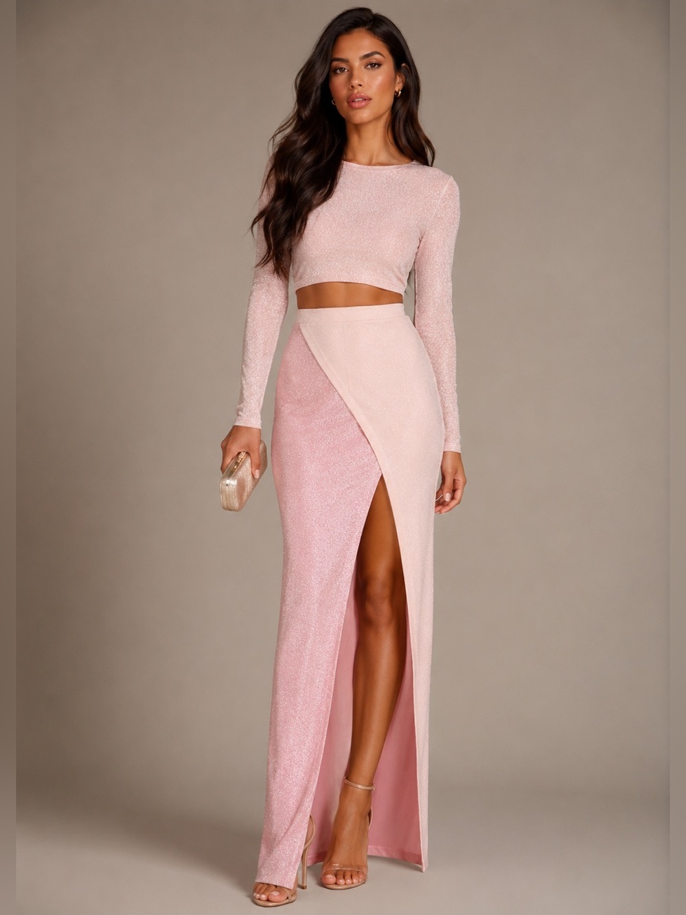 NWT Naked Wardrobe Shimmering Two Tone Pink Maxi Skirt